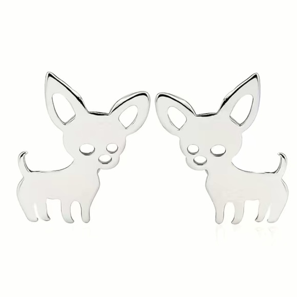 Chihuahua Dog NWT Stainless Steel Silver Earrings Unisex - Picture 4 of 7